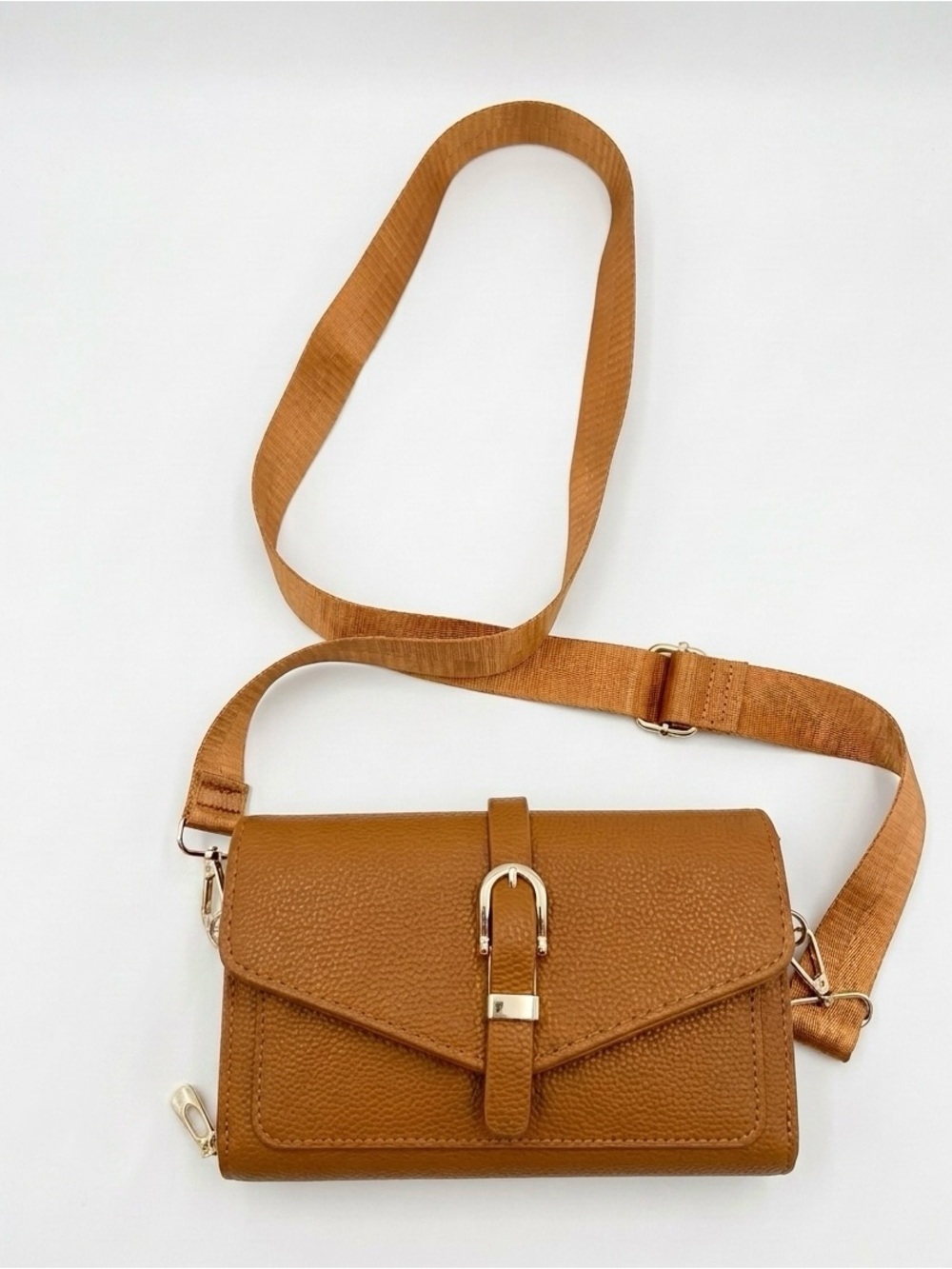 Love Tan Crossbody Bag with Gold Buckle